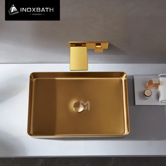 Золотая ручная раковина Lavabo, прямоугольная раковина из нержавеющей стали 304 для ванной комнаты
